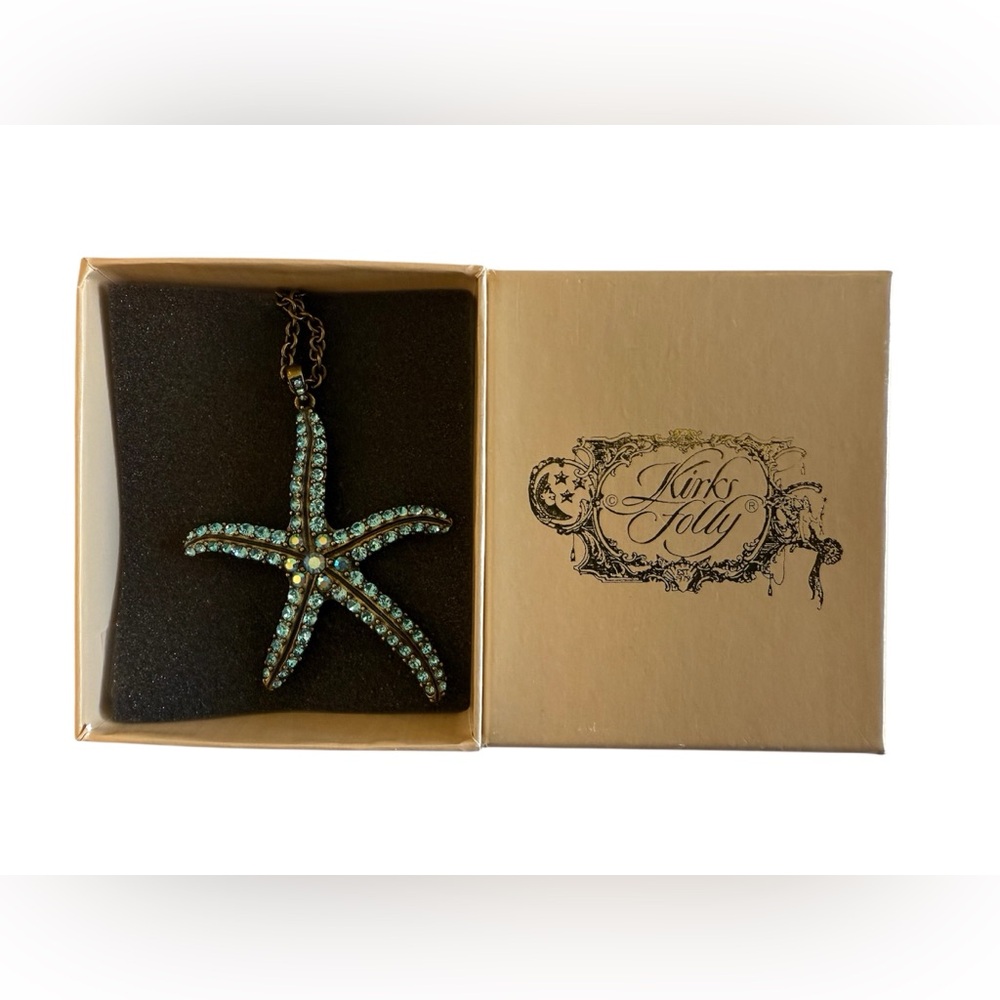 NOS Kirks Folly Rhinestone Starfish Necklace Bedazzled In Box Vintage Jewelry